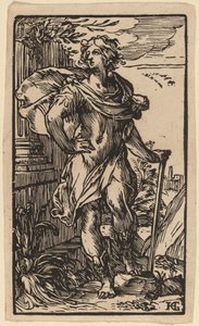 Stående ung man med en käpp av Hendrik Goltzius