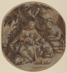 Den heliga familjen med Saint Elizabeth och Saint John the Baptist av Hendrik Goltzius