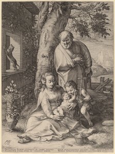 Den heliga familjen med spädbarnet Johannes döparen av Hendrik Goltzius