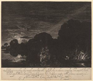Flygningen till Egypten av Hendrik Goudt after Adam Elsheimer