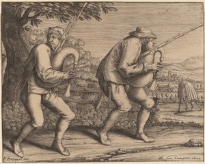 Två säckpipaspelare av Hendrik Hondius I after Pieter Bruegel the Elder