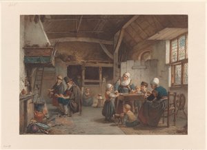 Bondgårdsinredning, familj i köket