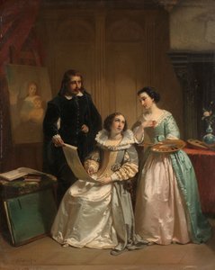 Gerard van Honthorst visar teckningarna av sin elev Louise av Böhmen för Amalia van Solms