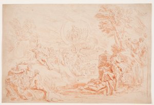 Landskap med allegoriska figurer av Hendrik Krock