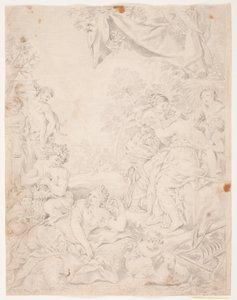 Solvalderen. Studier efter Pietro da Cortonas komposition i Sala della Stove, Palazzo Pitti, Florens av Hendrik Krock