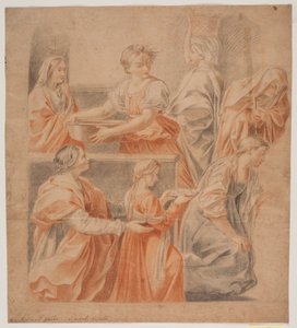 Studie efter Guido Renis freske i Chapel of the Annunciation, Palazzo Quirinale, Rom (Marias fødsel, vänster sida) av Hendrik Krock