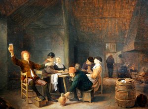 Bönder Merrymaking in a Tavern (olja på panel)