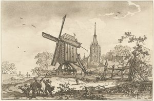 Landskap med väderkvarn och kyrka Tolv mönster beräknade för användning av dem som lär sig att rita landskap (serietitel)