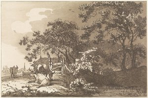Landschap met koeien Tolv mönster beräknade för användning av dem som lär sig att rita landskap (serietitel) av Hendrik Meijer