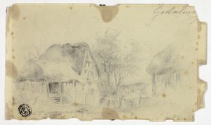 Hus med halmtak av Hendrik Pieter Koekkoek