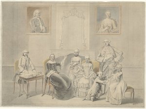 Barnen till Pieter Cornelis Hasselaer och Clara Wendela Sautijn, vars porträtt hänger på väggen, med sin mormor Wendela Eleonora Reael