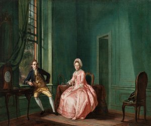 Poeten Johannes Nomsz och hans fru Anna Maria Telghorst i sitt sittrum,Amsterdam
