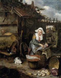 En hemmafru på en innergård Rengöringsfisk av Hendrik Potuyl