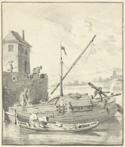 Pråm vid en stadsmur av Hendrik Rietschoof