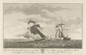 Kamp mot en stark skärare, 1782 Envis kamp mot en stark kotter av 18 stycken (...) av kapten: Le Turc den 7 mars 1782 (titel på objekt)
