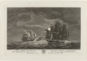 Sextroh jagar på Marianne, 1782 Jakten på den engelska östersjöfararen där till genom Marianne Capt. Philskerk av Zierikzeesche Kaper Capt. J:W:Sextroh På kvällen den 20 november Anno 1782 (titel på objekt)