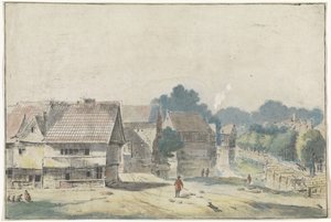 Utsikt över en by med korsvirkeshus