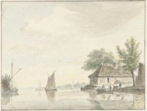 Flodlandskap med segelbåtar av Hendrik Spilman