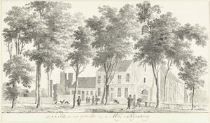Kyrka och en del av ruinerna av klostret i Rijnsburg av Hendrik Tavenier