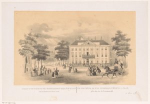 Utsikt från Tournooiveld av Herenlogement van Dordrecht i Haag omkring 1850 Utsikt över huset till den mycket välfödde herr jhr. mr. H. I. Caan, som kan ses från Tournooiveld (titel på objektet)