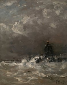 Fyr i brytande vågor. Omkring 1900-07