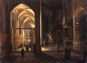 Interiören av en gotisk kyrka (olja på koppar)