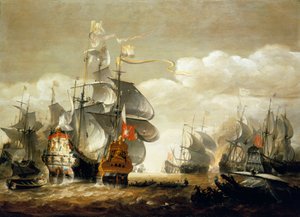 Slaget vid Lowestoft, 3 juni 1665, med HMS "Royal Charles" och "Eendracht", mitten av 1600-talet (olja på trä)