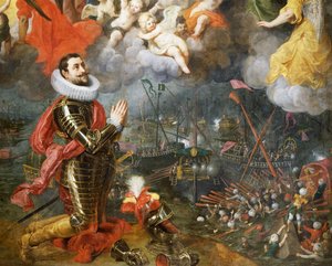 Don Alvaro de Bazan tackar efter segern över turkarna 1580, målning av Hendrick van Balen (1575-1632)