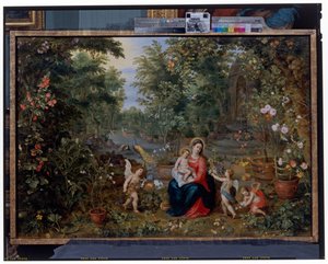 Jungfrun Och Barnet Sitter I En Trädgård Med Putti, Fåglar Och Djur av Hendrik van the Elder Balen