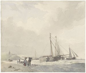 Utsikt över stranden vid Scheveningen av Hendrikus van de Sande Bakhuyzen