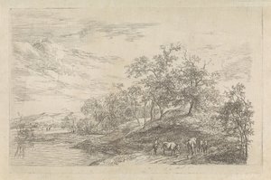 Kuperat landskap med en herde med kor av Hendrikus van de Sande Bakhuyzen