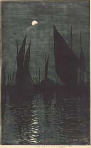 Månsken i hamnen i Dieppe