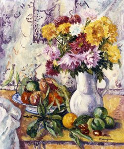 Krysantemum och frukt av Henri Charles Manguin