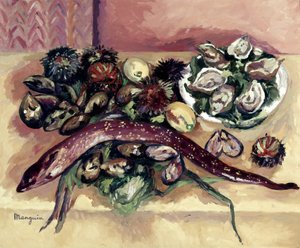 Stilleben med ål (Stilleben med sjöborrar och ål) av Henri-Charles Manguin