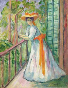 Kvinna på en balkong, eller Jeanne med ett orange band av Henri Charles Manguin