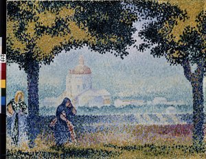 Kyrkan Saint Mary of the Angels nära Assisi. Målning av Henri Edmond Cross (1856-1910) av Henri-Edmond Cross