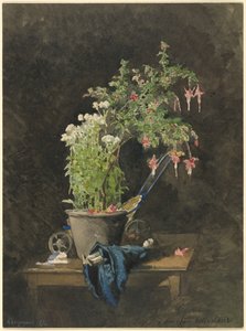 En fuchsia i kruka med barnleksaker av Henri-Joseph Harpignies