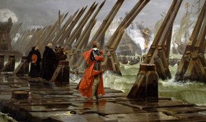 Richelieu (1585-1642) på strandmuren vid La Rochelle