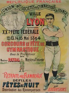 Plakat, das einen Gymnastikwettbewerb in Lyon bewirbt