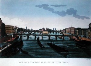 Pont des Arts och Pont Neuf, ca 1815-20 (färggravyr) av Henri (after) Courvoisier Voisin