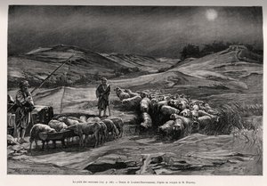 Trailern väl. Gravyr av Laurent Desrousseaux för att illustrera berättelsen "A travers la Perse meridionale", av C.Babin och F.Houssay, 1885, i Le tour du Monde 1892, regisserad av Edouard Charton (1807-1891), Hachette, Paris.