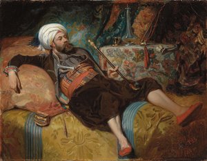 En liggande turk som röker vattenpipa, 1844