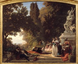 Sommarkväll i Italien. Målning av Henri Baron (1816-1885)