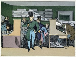 12:00: ankomsten av herr avdelningschefen, obligatoriskt arbete - i "" Administrativ moral"" av Henri Monnier