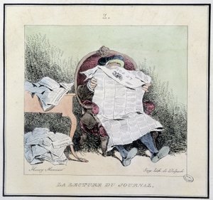 Läser tidningen - i "" Parisian sketches" av Henri Monnier, red. Delpech, Paris av Henri Bonaventure Monnier