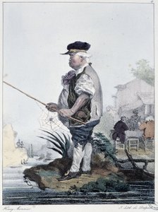 Man som fiskar:” Alla tar sitt nöje där han hittar honom”” - i “” Les pastemps”” av Henri Monnier, red. Delpech, Paris