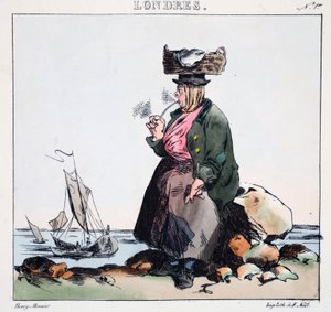 Nymph of the Camisa, illustration från "Londres" av Henry Monnier, pub. Paris, ca 1828 (handfärgad litho) av Henri Bonaventure Monnier