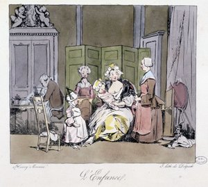 Våt sjuksköterska, tjänare, baby och barn i 1700-talets aristokrati - i "" Förr och idag" av Henri Monnier, red. Delpech, Paris