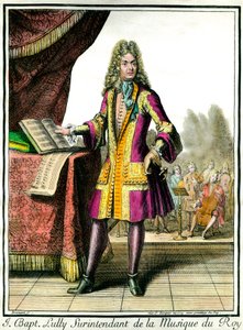 Porträtt till fots av Jean Baptiste Lully (Giovanni Battista Lulli) (1632-1687) Föreståndare för kungens musik Gravyr av Henri Bonnart (1642-1711)