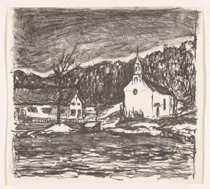 Kuperat landskap med kyrkan Starnberger See (originaltitel)